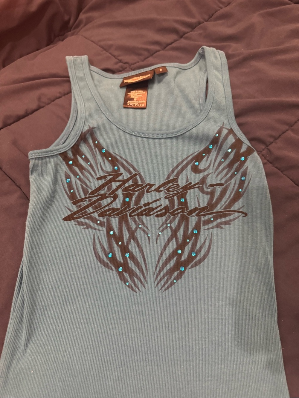 Harley-Davidson Turquoise Ribbed Tank with Black Wing Graphic